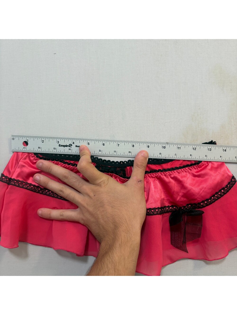VTG Y2K Fredericks Of Hollywood Lace Trim Bow Mini Skirt Women's S Pink Grunge - Picture 5 of 6